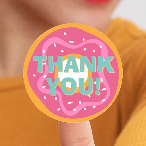 Pink Donut Party Thank You Classic Round Sticker