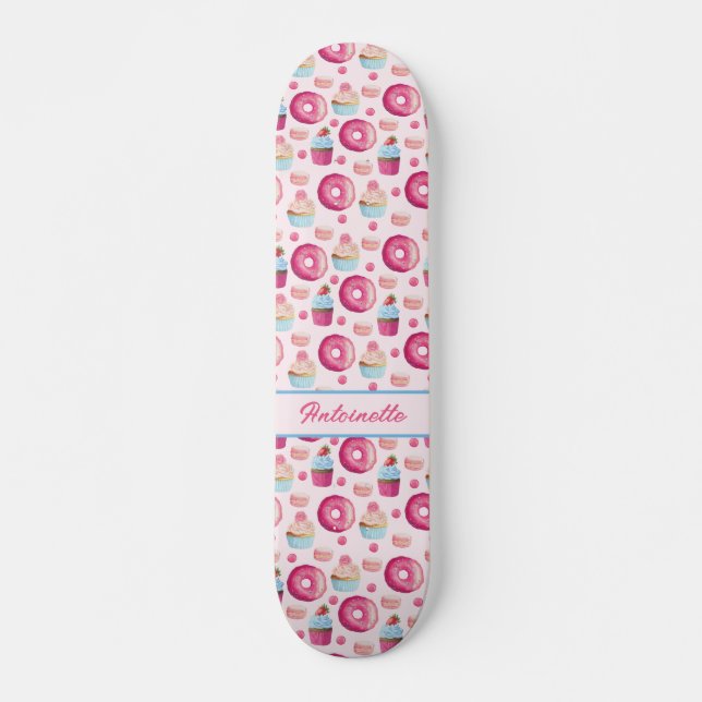 Pink Donut Pattern Skateboard (Front)