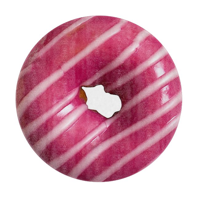 Pink Donut Printed Round Glass Cutting Board (Front)