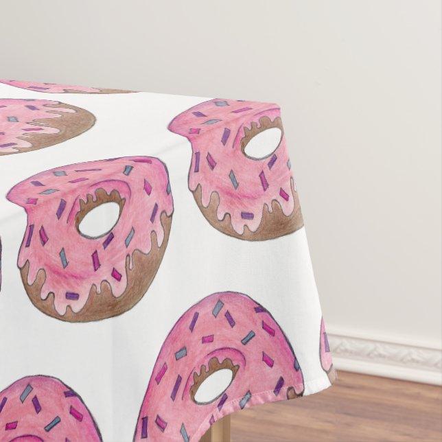 Pink Donut Rainbow Sprinkles Doughnut Breakfast Tablecloth (In Situ)