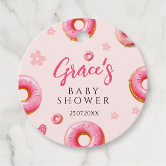 Pink Donut Round Baby Shower Favor Tags