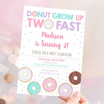 Pink Donut Second Birthday Invitation by LittlePrintsParties at Zazzle