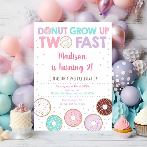 Pink Donut Second Birthday Invitation