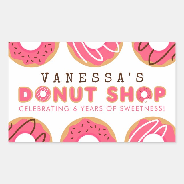 Pink Donut Shop Birthday Party Rectangular Sticker (Front)