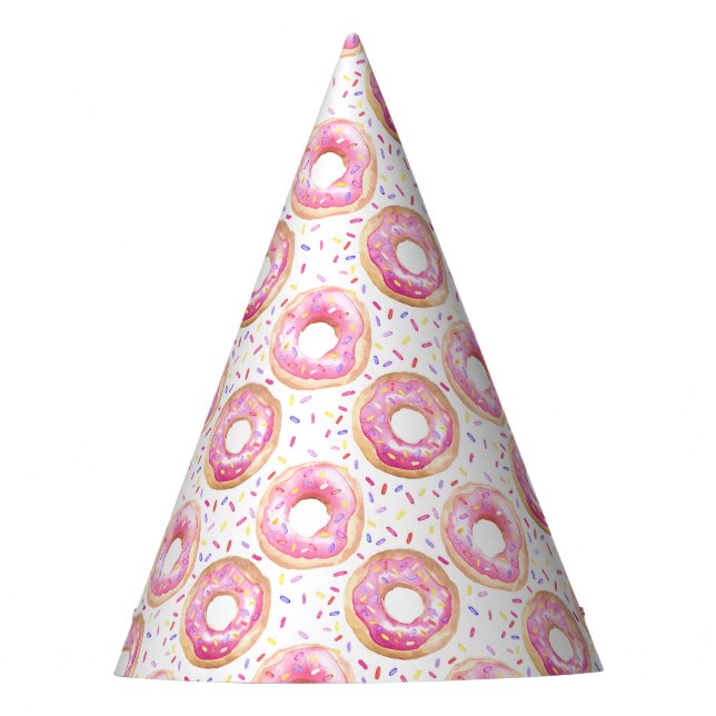 Pink Donut Sprinkle 1st Birthday Party Hat (Front)