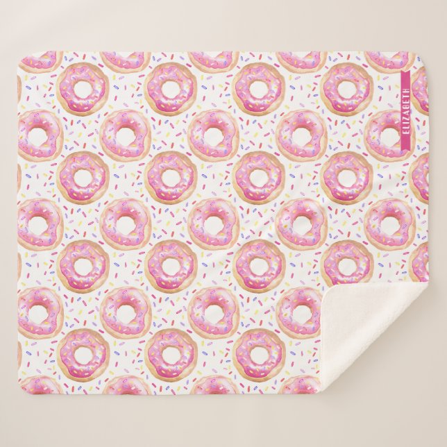 Pink Donut Sprinkle Pattern Sherpa Throw Blanket (Front (Horizontal))