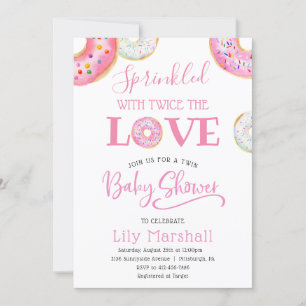 Pink Donut Sprinkled with Twice the Love Twin Baby Invitation