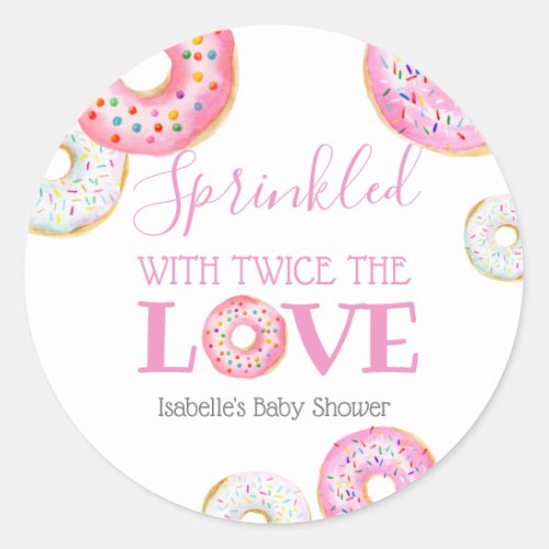  Pink Donut Sprinkled with Twice the Love Twin Fav Classic Round Sticker