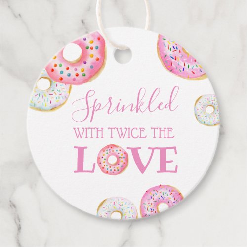  Pink Donut Sprinkled with Twice the Love Twin Favor Tags