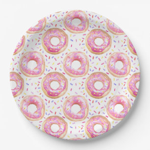 Pink Donut Sprinkles 1st Birthday Party Paper Plates