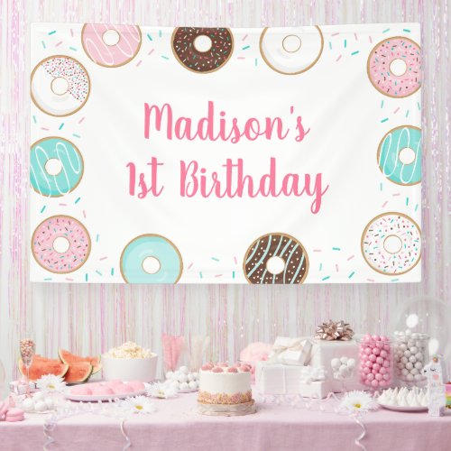 Pink Donut Sprinkles Birthday Banner