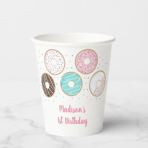 Pink Donut Sprinkles Birthday Paper Cups