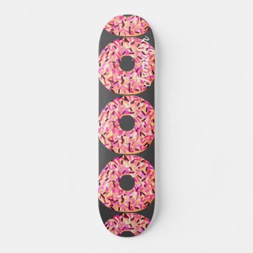 Pink Donut Sprinkles Girls Personalized Skateboard