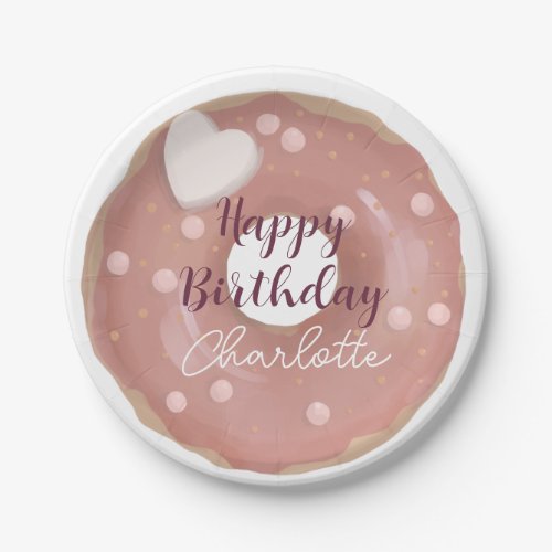 Pink Donut Sprinkles Happy Birthday  Paper Plates