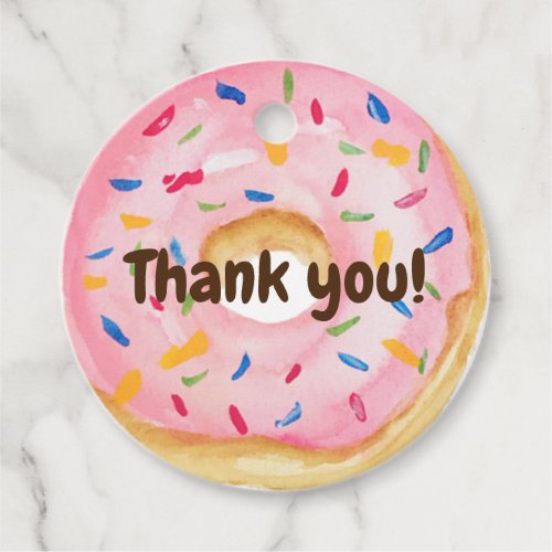 Pink Donut Sprinkles Watercolor Thank You Birthday Favor Tags