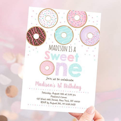 Pink Donut Sweet One First Birthday Invitation