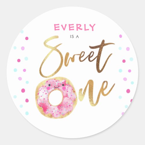Pink Donut Sweet One Girls Birthday Party Classic Round Sticker