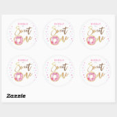 Pink Donut Sweet One Girls Birthday Party Classic Round Sticker (Sheet)