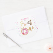 Pink Donut Sweet One Girls Birthday Party Classic Round Sticker (Envelope)