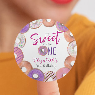 Pink Donut Sweet To Be One First Birthday Custom Classic Round Sticker