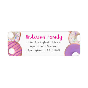 Pink Donut Theme Family Name Custom Return Address Label