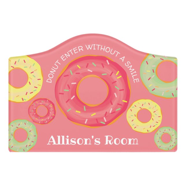 Pink Donut Themed Personalized door sign for kids (Small Crest Front)