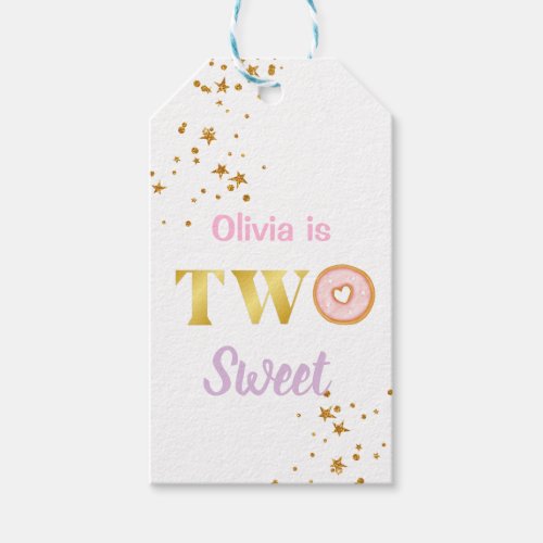 Pink Donut Two Sweet 2nd Birthday  Banner Gift Tags