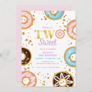 Pink Donut Two Sweet 2nd Birthday Invitation