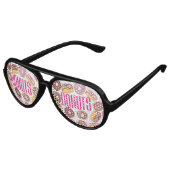Pink Donut Typography and Watercolor Cute Donuts Aviator Sunglasses