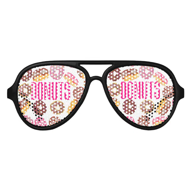 Pink Donut Typography and Watercolor Cute Donuts Aviator Sunglasses
