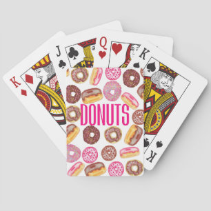 Pink Donut Typography and Watercolor Cute Donuts Poker Cards