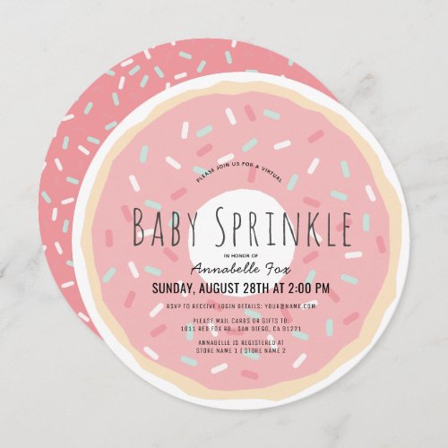 Pink Donut Virtual Baby Sprinkle Shower Circle Invitation