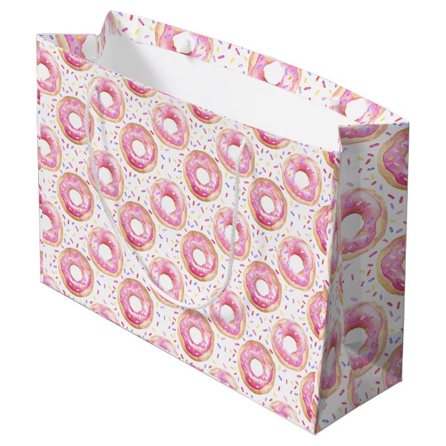Pink Donut Watercolor Birthday Party Bag (Back Angled)