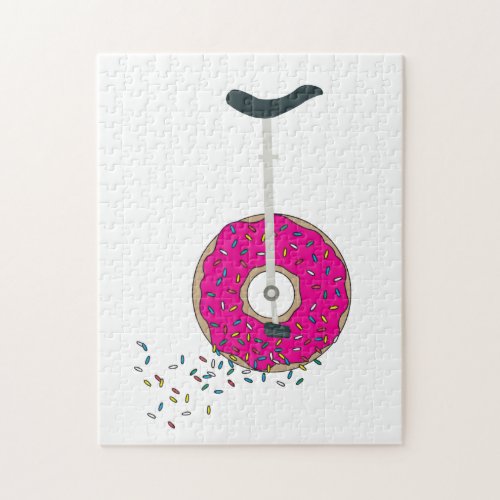 Pink Donut Wheel Unicycle with Colorful Sprinkles Jigsaw Puzzle