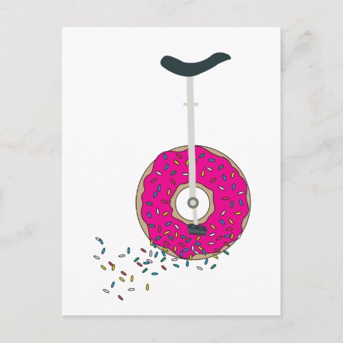 Pink Donut Wheel Unicycle with Colorful Sprinkles Postcard