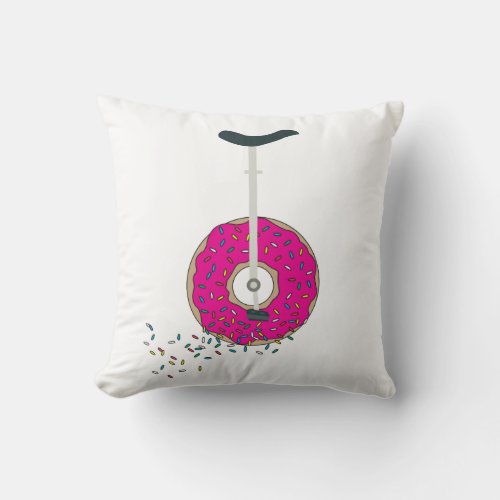 Pink Donut Wheel Unicycle with Colorful Sprinkles Throw Pillow