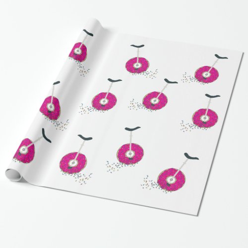 Pink Donut Wheel Unicycle with Colorful Sprinkles Wrapping Paper