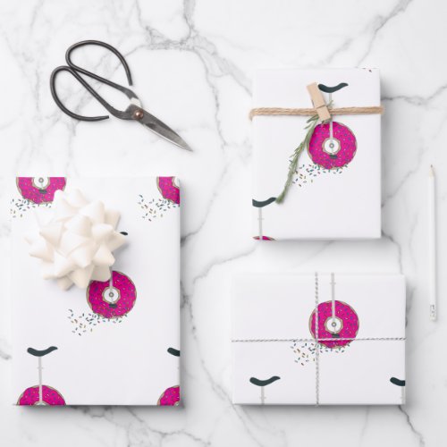 Pink Donut Wheel Unicycle with Colorful Sprinkles Wrapping Paper Sheets