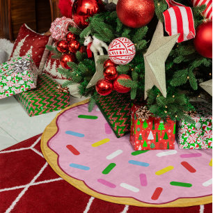 Pink Donut with Colorful Sprinkles Brushed Polyester Tree Skirt