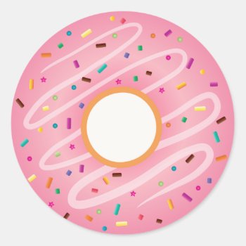Pink Donut With Rainbow Sprinkles Classic Round Sticker by cbendel at Zazzle