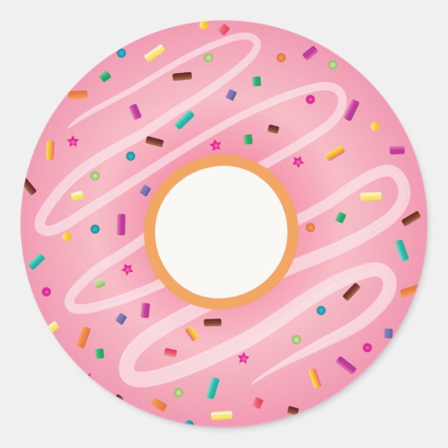 Pink Donut with Rainbow Sprinkles Classic Round Sticker (Front)