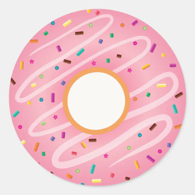 Pink Donut with Rainbow Sprinkles Classic Round Sticker | Zazzle