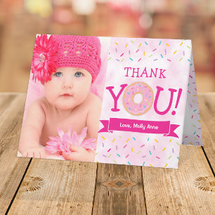 Pink Donut with Sprinkles Birthday Girl Thank You Card