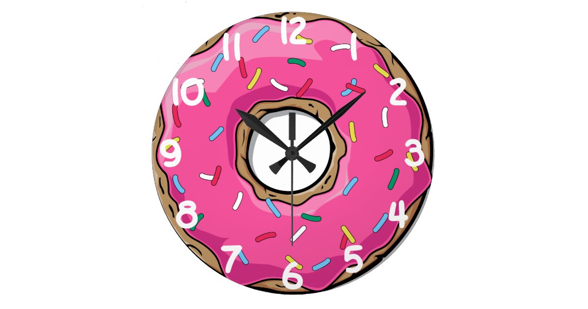 Pink Donut with Sprinkles Large Clock | Zazzle