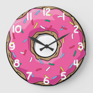 Pink Donut with Sprinkles Large Clock