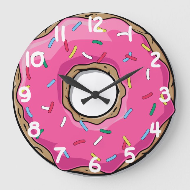 Pink Donut with Sprinkles Large Clock (Front)