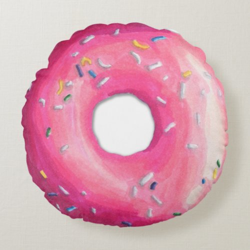 Pink Donut with sprinkles round pillow