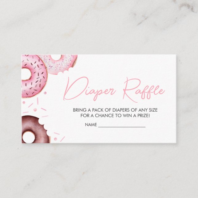Pink Donuts and Diapers Baby Shower Diaper Raffle Enclosure Card (Front)