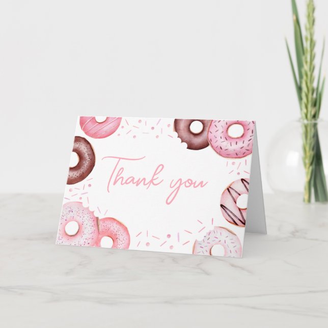 Pink Donuts and Diapers Baby Shower Thank You Card (Front)
