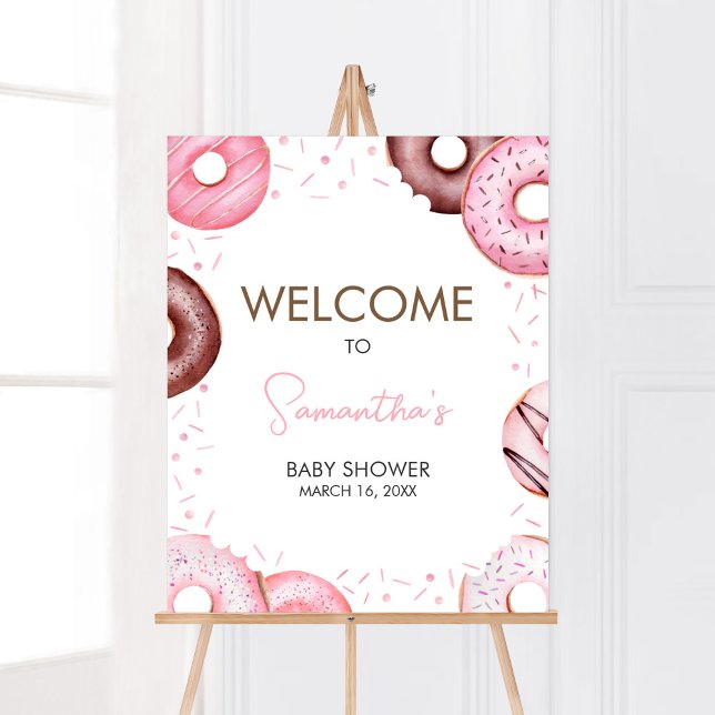 Pink Donuts and Diapers Baby Shower Welcome Poster (Pink Sweet Sprinkle Baby Shower Welcome Sign)